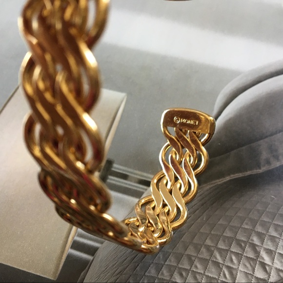 Monet Vintage Gold Bangle Bracelet - Picture 2 of 8